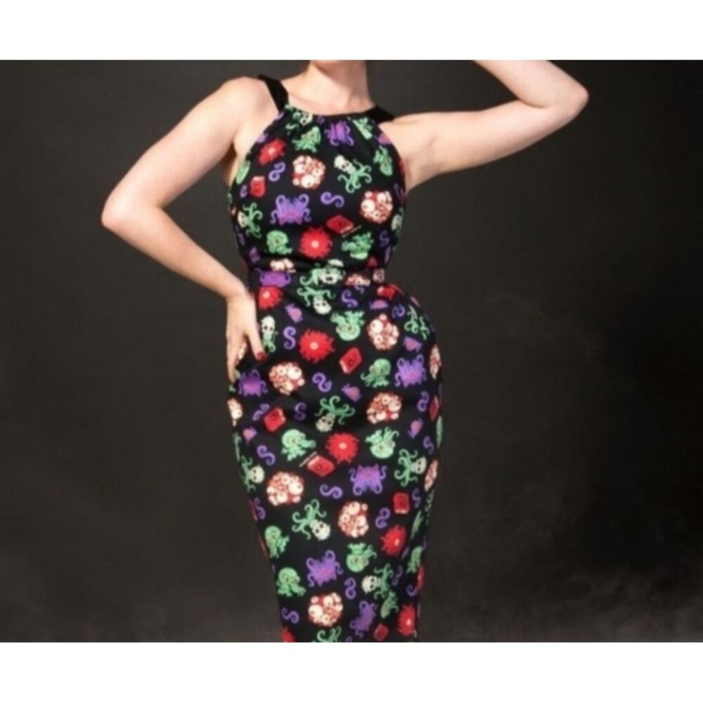 NWT Pinup Couture PUG Wiggle Dress Bodycon Whimisgoth Cthulhu Rockabilly  (T10)
